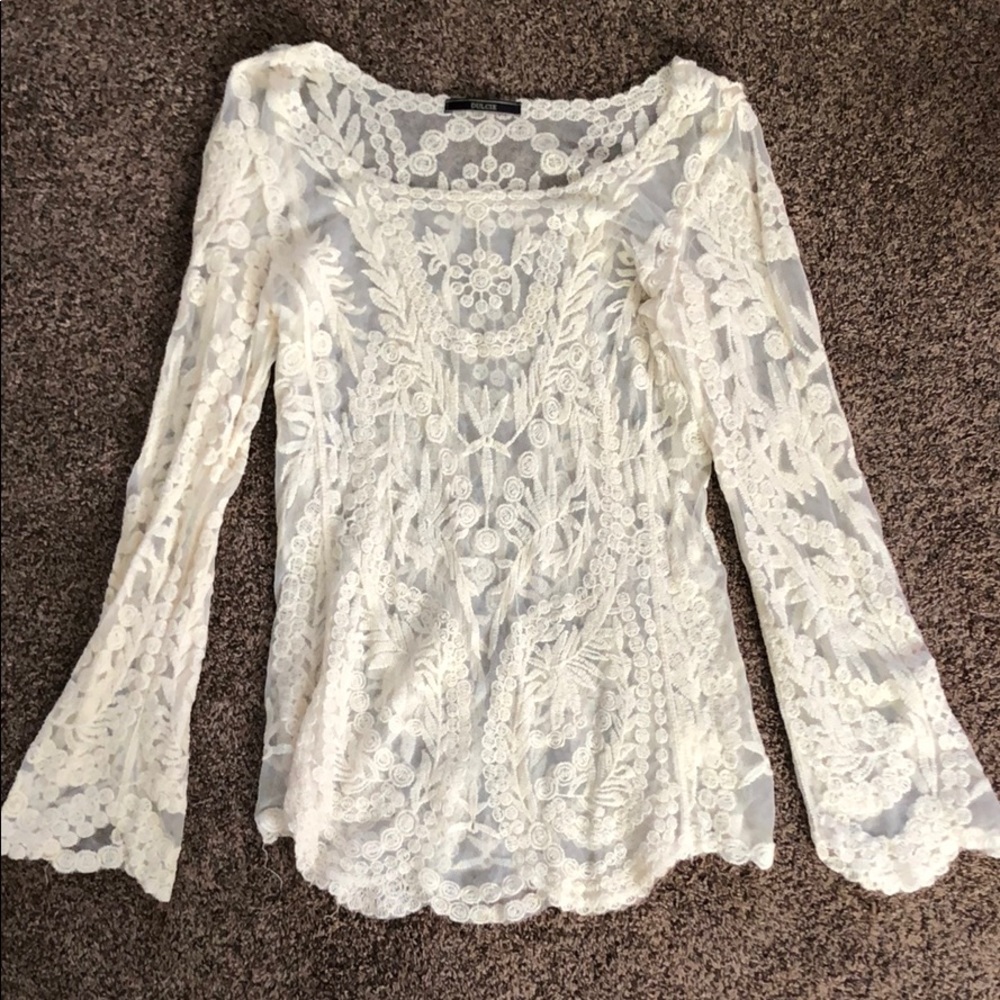 Long sleeve lace tunic top